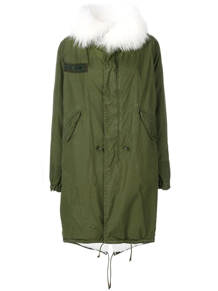 As65 Rabbit Fur Embroidered Hooded Coat - Green