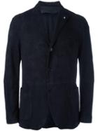 Lardini Buttoned Jacket, Men's, Size: 48, Blue, Suede/viscose/cotton