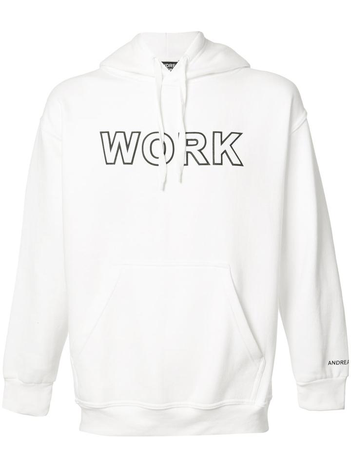 Andrea Crews 'work' Print Hoodie, Men's, Size: Large, White, Cotton/polyester