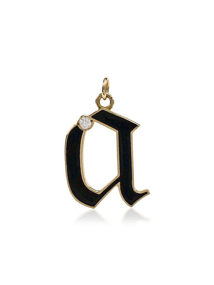 Foundrae Diamond Point Initial Charm - Black