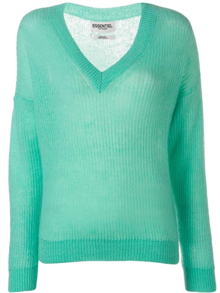 Essentiel Antwerp Ribbed V-neck Jumper - Green