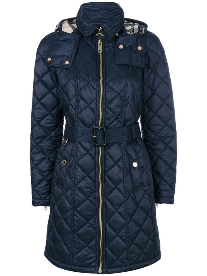 Burberry Quilted Zip Coat - Blue