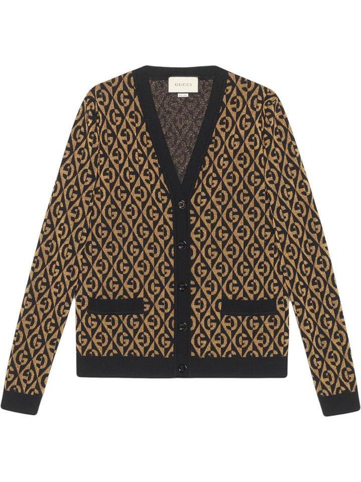 Gucci G Rhombus Lamé Jacquard Cardigan - Black