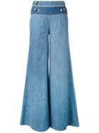 Buttoned Waist Palazzo Pants - Women - Cotton/spandex/elastane - 28, Blue, Cotton/spandex/elastane, Pierre Balmain