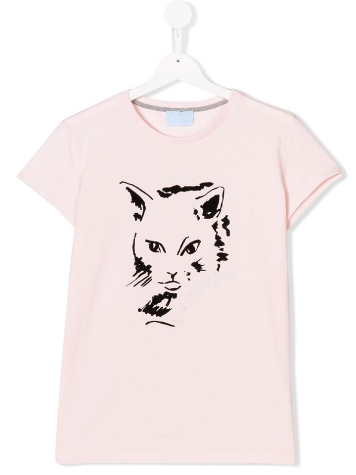 Lanvin Enfant Teen Flock Cat T-shirt - Pink & Purple