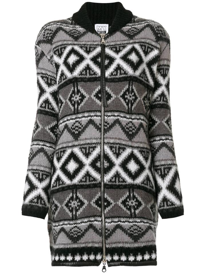 Twin-set Diamond Intarsia Oversized Cardigan - Grey