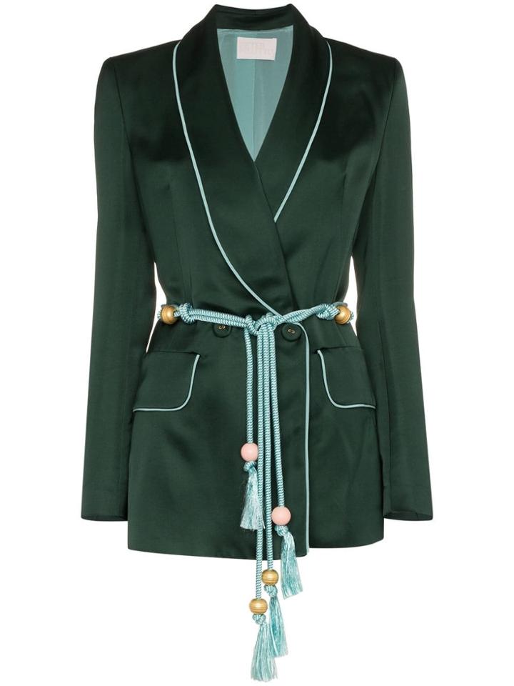 Piers Atkinson Satin Braided Tie Blazer - Green