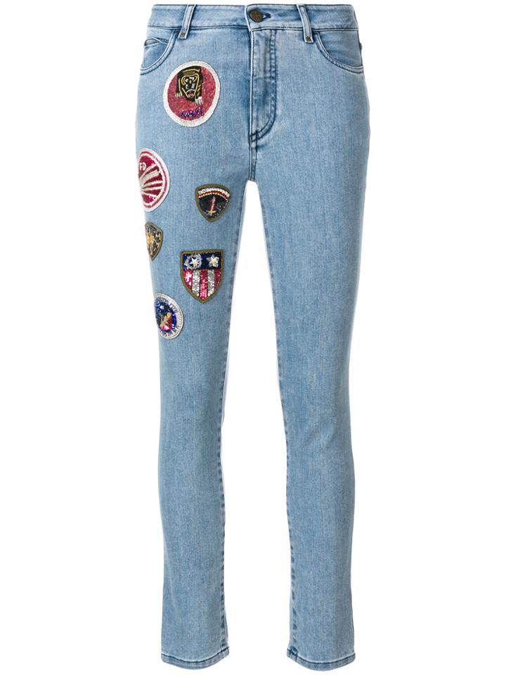 Mr & Mrs Italy Patched Cropped Skinny Jeans - Blue