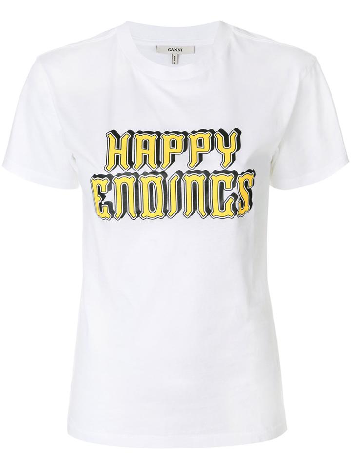 Ganni 'happy Endings' Slogan T-shirt - White