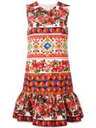 Dolce & Gabbana Mambo Print Peplum Dress, Women's, Size: 38, Cotton/spandex/elastane
