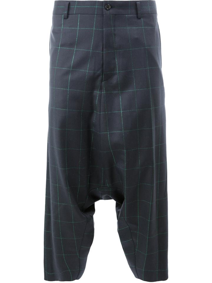 Comme Des Garçons Homme Plus Drop-crotch Plaid Trousers - Blue