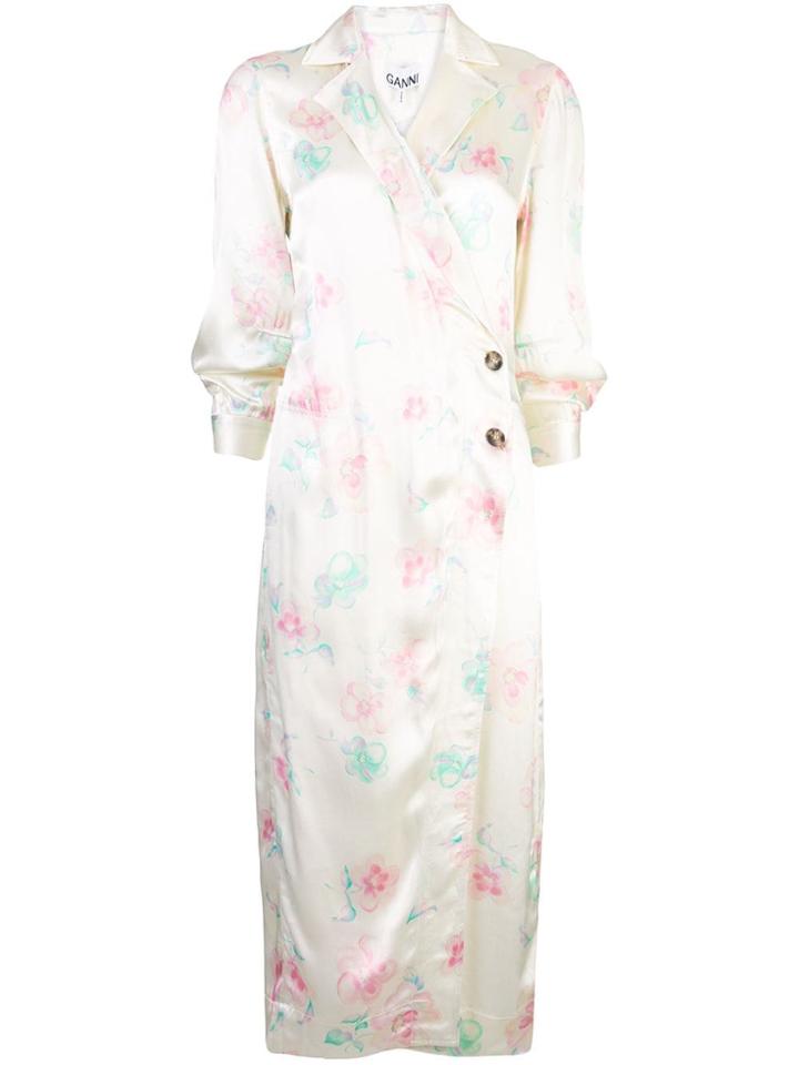 Ganni Floral Midi Shirt Dress - Yellow