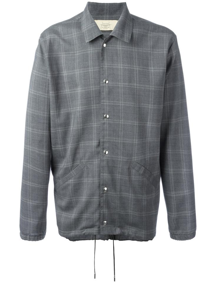 Maison Flaneur Checked Shirt Jacket, Men's, Size: 52, Grey, Virgin Wool/viscose