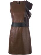 Neil Barrett Ruffled Shoulder Fitted Dress - Brown
