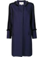 Carolina Herrera Collarless Coat, Women's, Size: 10, Blue, Silk/viscose