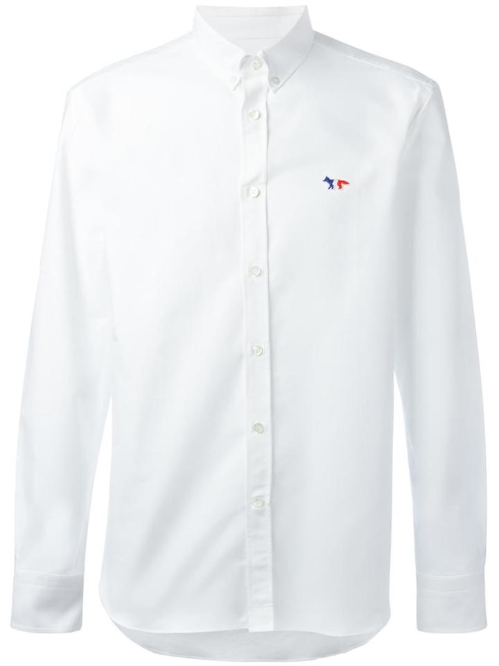 Maison Kitsuné Embroidered Logo Shirt, Men's, Size: 41, White, Cotton