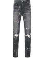 God's Masterful Children Ripped Embroidered Slim-fit Jeans - Black