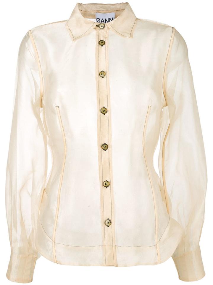Ganni Sheer Long-sleeve Shirt - Neutrals