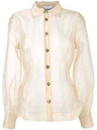 Ganni Sheer Long-sleeve Shirt - Neutrals