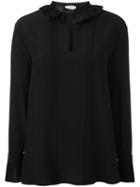 Fendi Ruffled Collar Blouse, Women's, Size: 44, Black, Silk/cotton