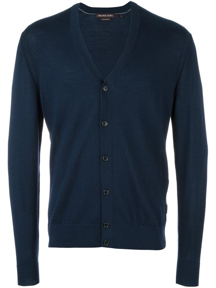 Michael Kors V-neck Cardigan, Men's, Size: Large, Blue, Merino