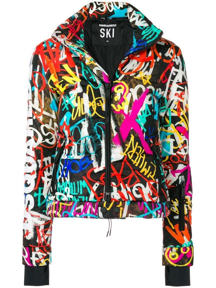 Dsquared2 Graffiti Print Puffer Jacket - Black