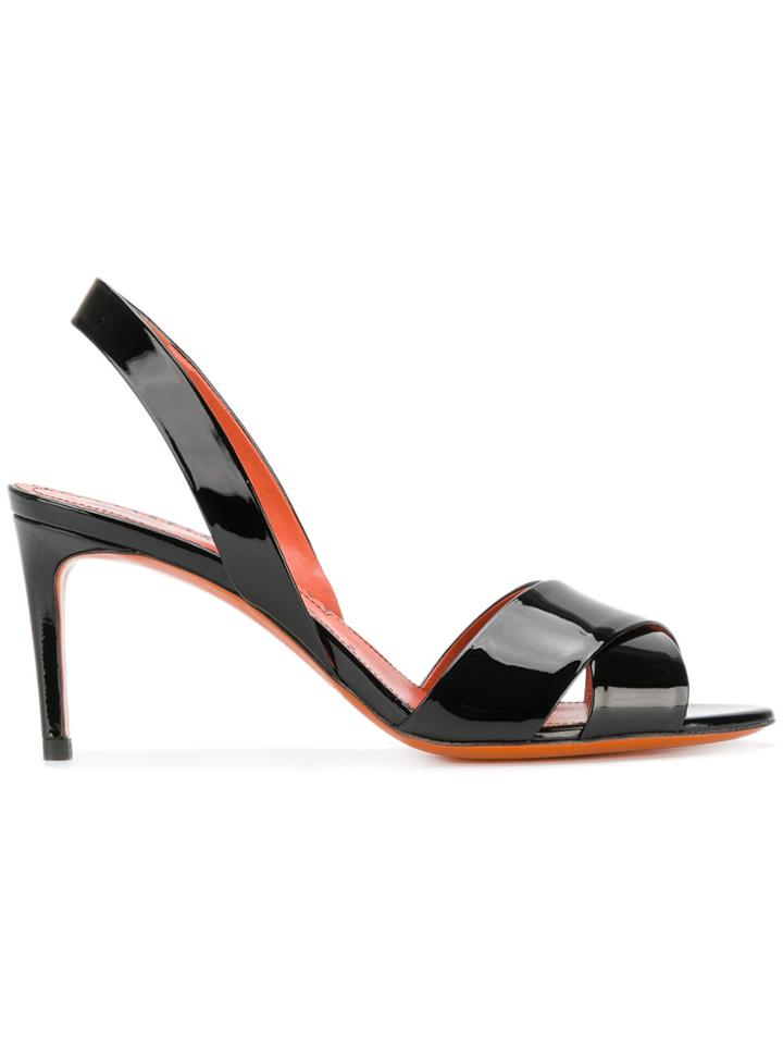 Santoni Slingback Patent Sandals - Black