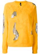 Versus - Mesh Insert Distressed Sweatshirt - Women - Cotton/metal - Xs, Yellow/orange, Cotton/metal