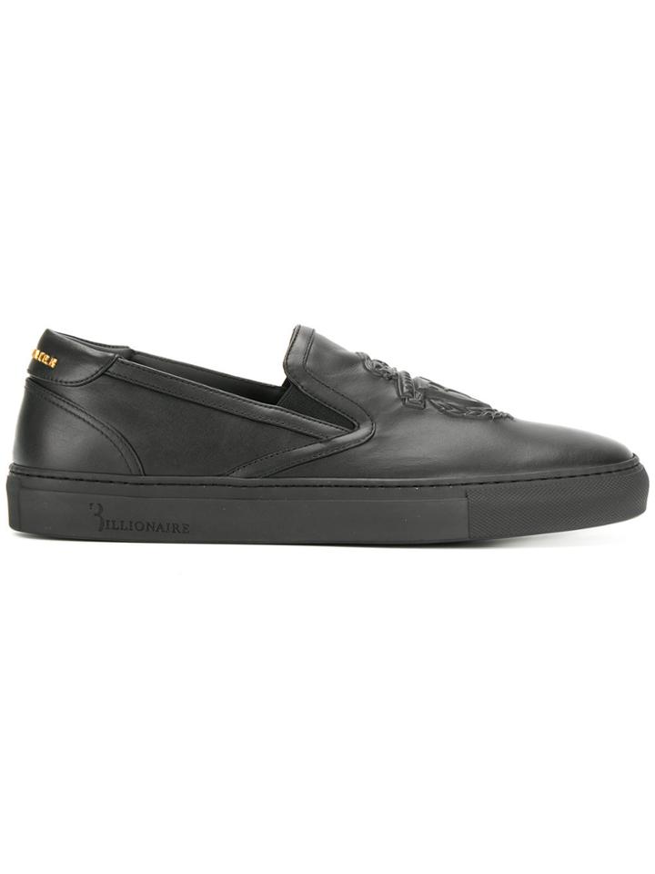 Billionaire Logo Embossed Slip-on Sneakers - Black