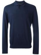 Z Zegna Mesh Effect Longsleeved Polo Shirt, Men's, Size: L, Blue, Silk/cotton