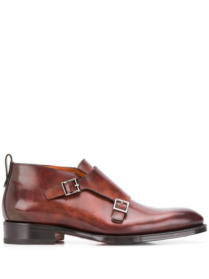 Santoni Buckle Monk Shoes - Brown