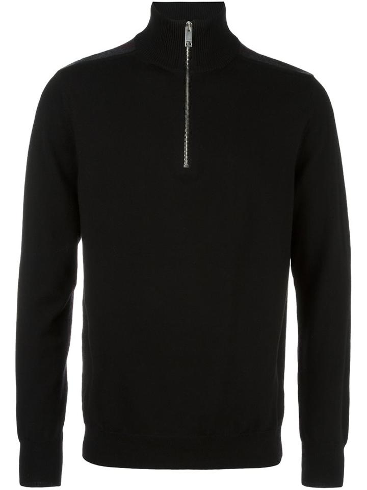 Burberry Zipped Collar Jumper, Men's, Size: Medium, Black, Merino