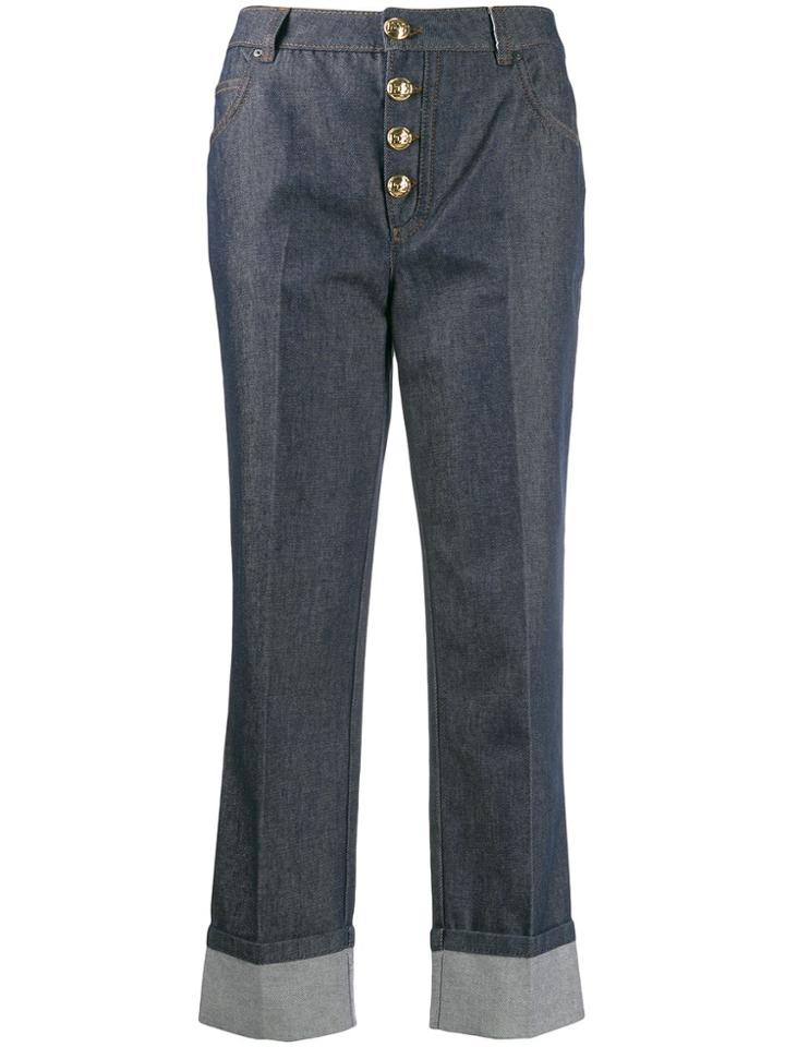 Escada Cropped Button Jeans - Blue