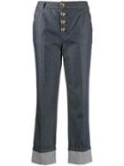 Escada Cropped Button Jeans - Blue