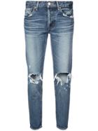Moussy Cropped Ripped Knee Jeans - Blue