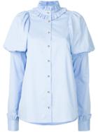 Macgraw Puff Sleeve Button Shirt - Blue