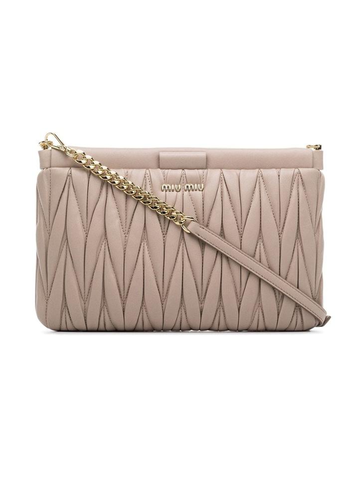 Miu Miu Leather Matelassé Quilted Clutch Bag - Nude & Neutrals