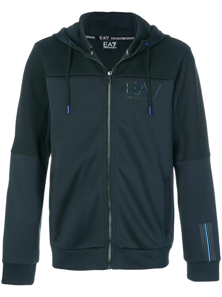 Emporio Armani Panelled Logo Hoody - Blue