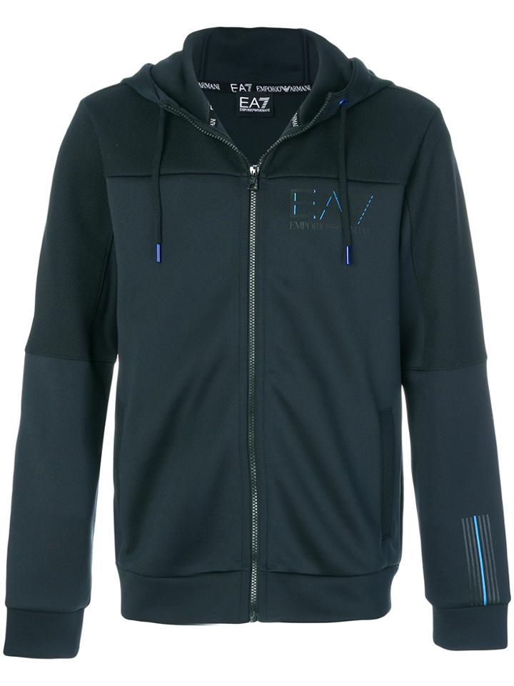 Emporio Armani Panelled Logo Hoody - Blue