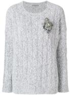 Ermanno Scervino Embellished Brooch Knitted Jumper - Grey