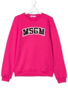 Msgm Kids Teen Sequinned Logo Sweatshirt - Pink & Purple
