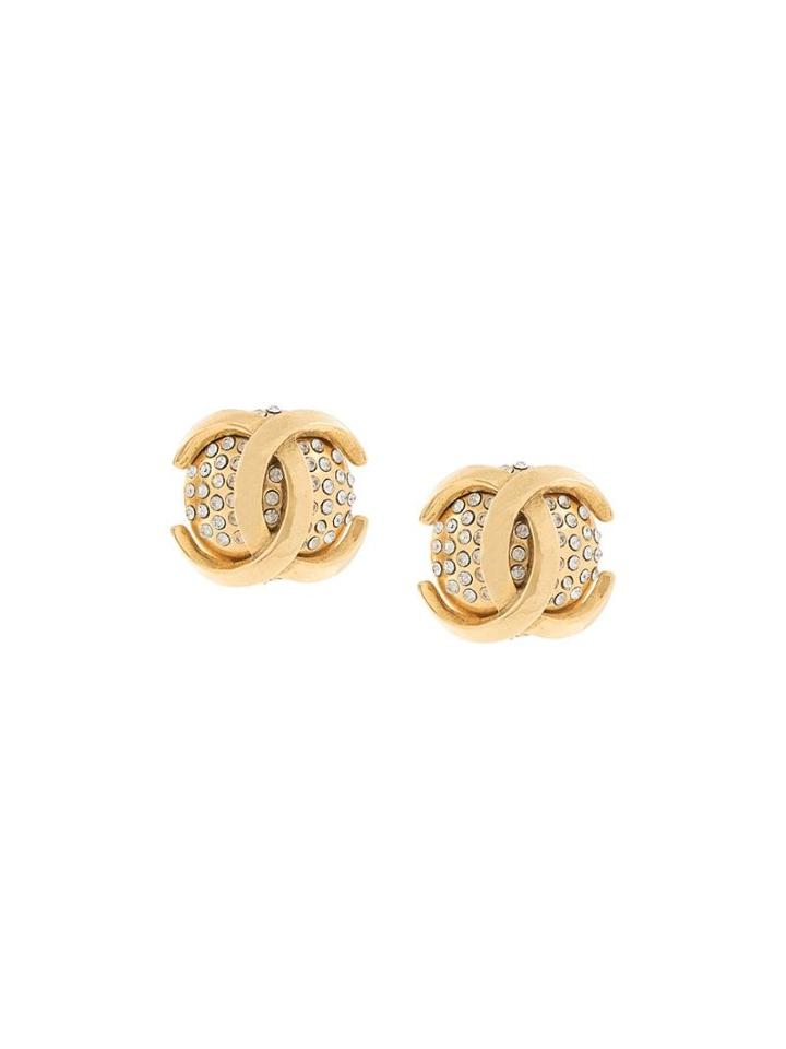 Chanel Pre-owned Rhinestone Embellished Cc Earrings - Gold