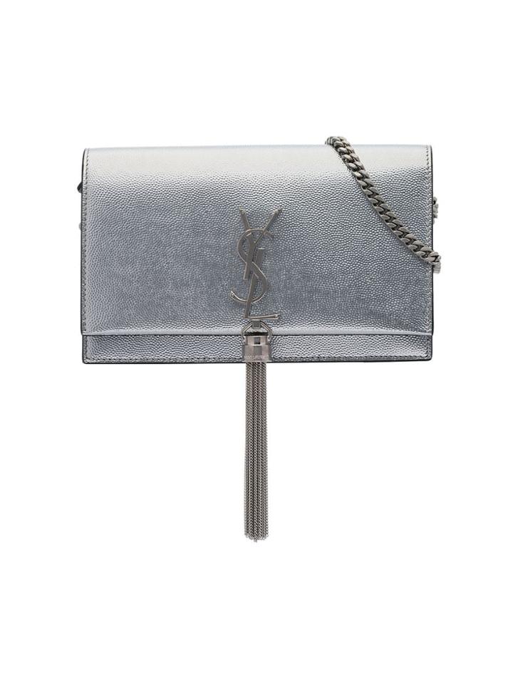 Saint Laurent Metallic Silver Kate Chain Wallet Leather Bag