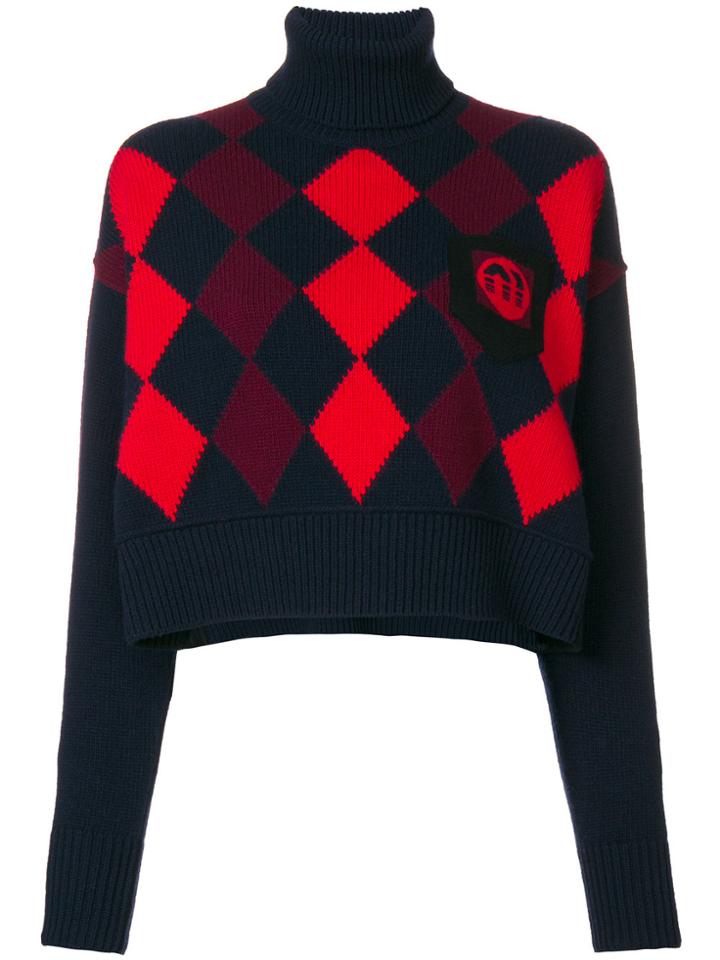 Miu Miu Cropped Argyle Jumper - Blue