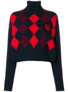 Miu Miu Cropped Argyle Jumper - Blue