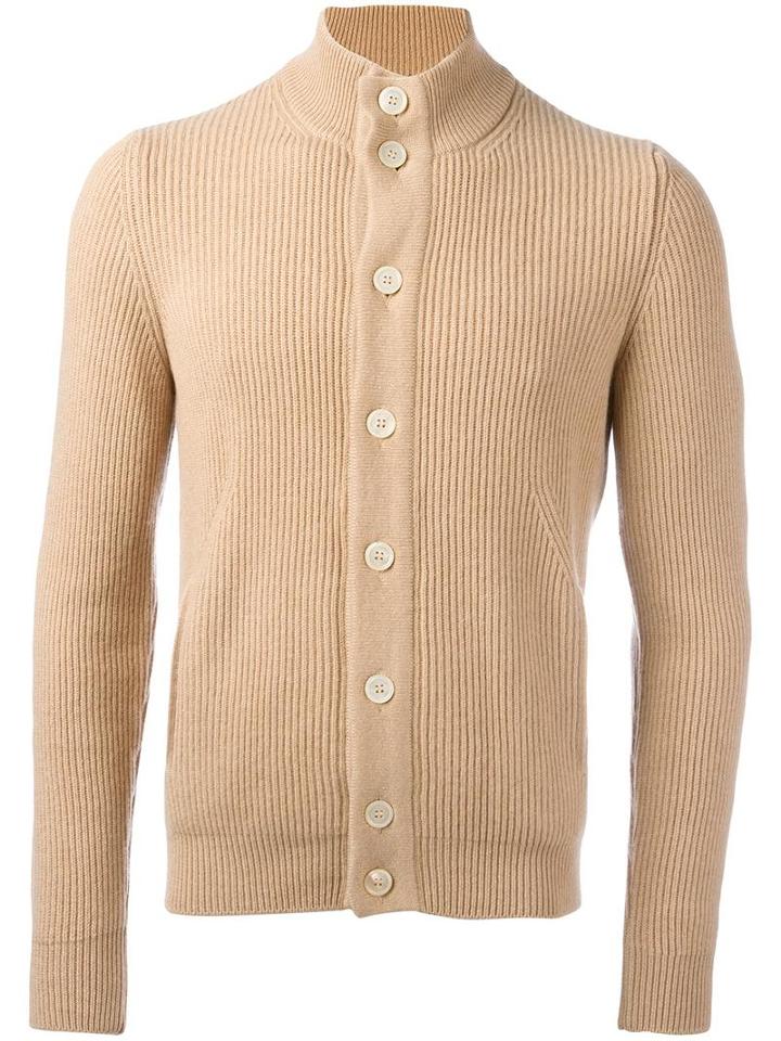Barba Ribbed High Neck Cardigan, Men's, Size: 54, Nude/neutrals, Cashmere