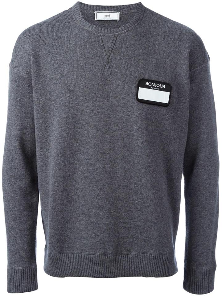 Ami Alexandre Mattiussi Name Tag Patch Jumper - Grey