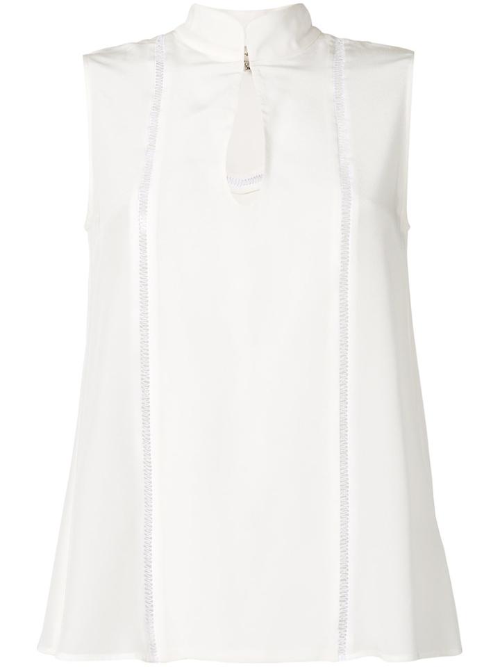 Zeus+dione Mandarin Collar Keyhole Neck Sleeveless Blouse - White