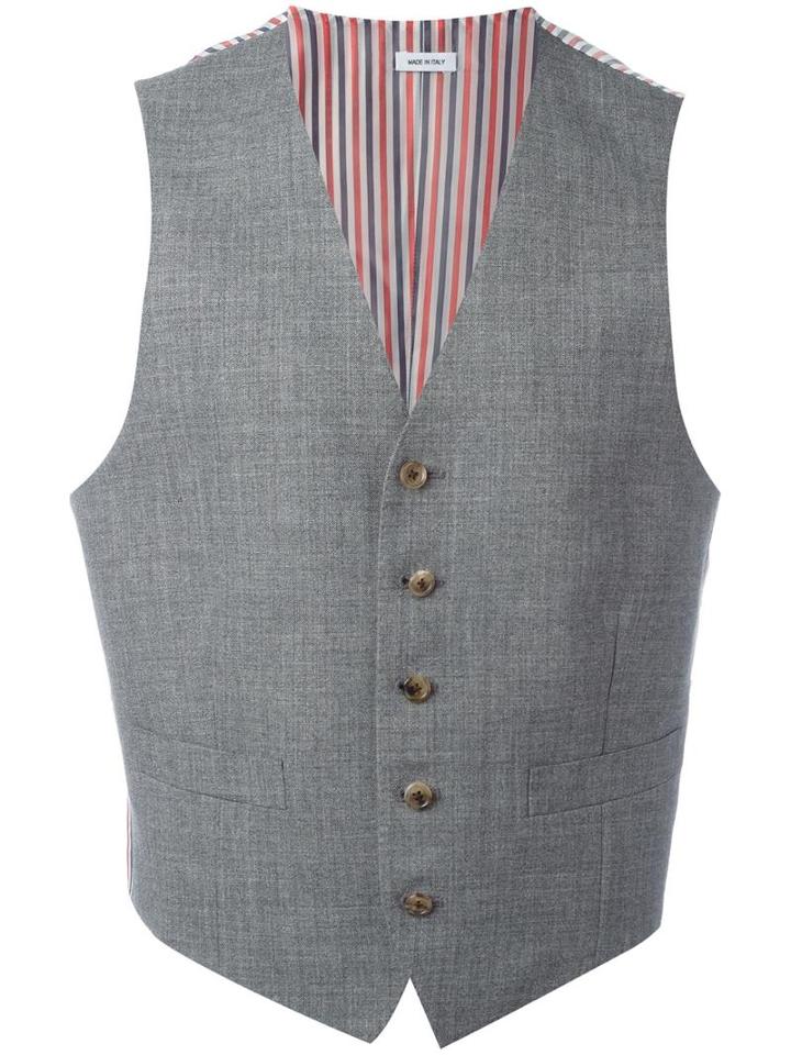 Thom Browne Striped Lateral Waistcoat, Men's, Size: 1, Grey, Wool/cupro
