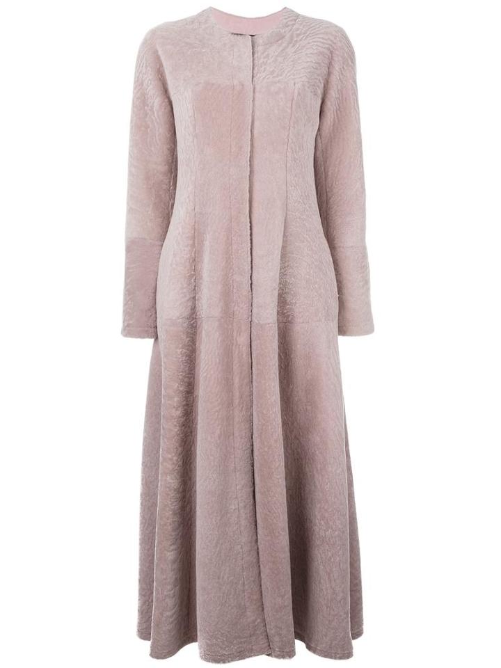 Giambattista Valli Long Flared Coat, Women's, Size: 42, Pink/purple, Lamb Fur/silk